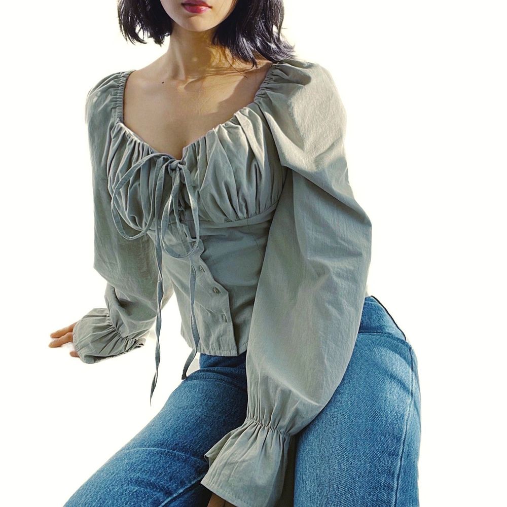 Brand New- Princess Ruched Lace up Blouse